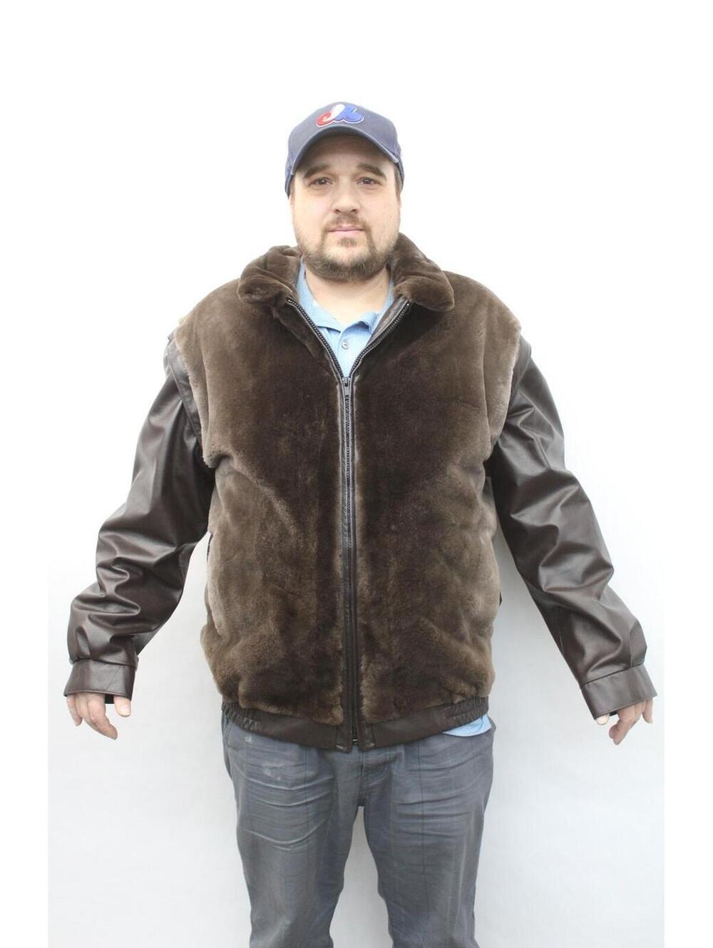 Brand New Brown Sheared Beaver Fur & Leather Jacket Coat Men Man Size 42 M-L
